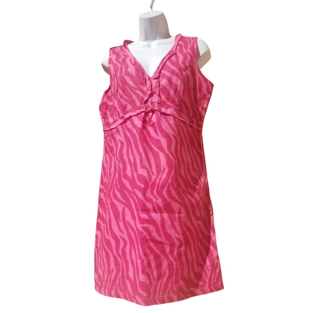 Richard Malcolm Womens Sleeveless LINEN Pink Dress V Ruffle Lined Zip Size 12P